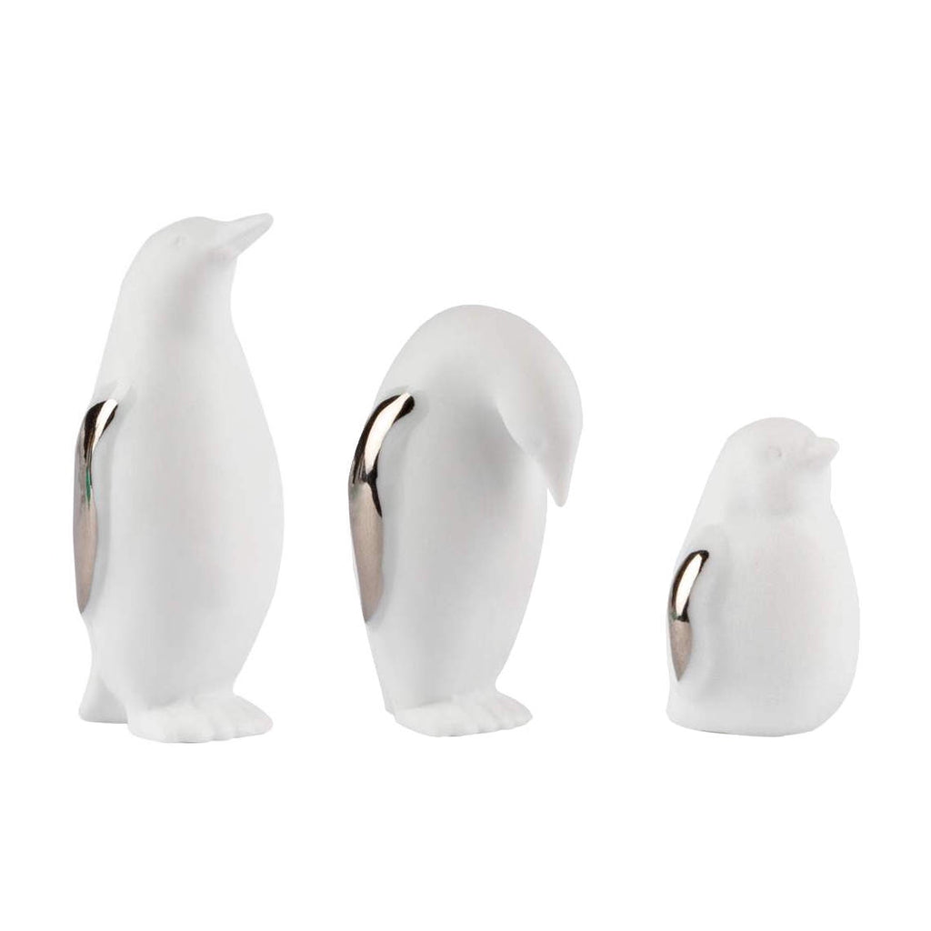 Porcelain Penguins with Silver Figurine Set