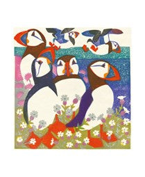 Puffins Woodblock Print Card