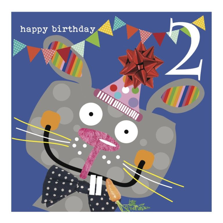 Colourful Rabbit 2nd Birthday Card