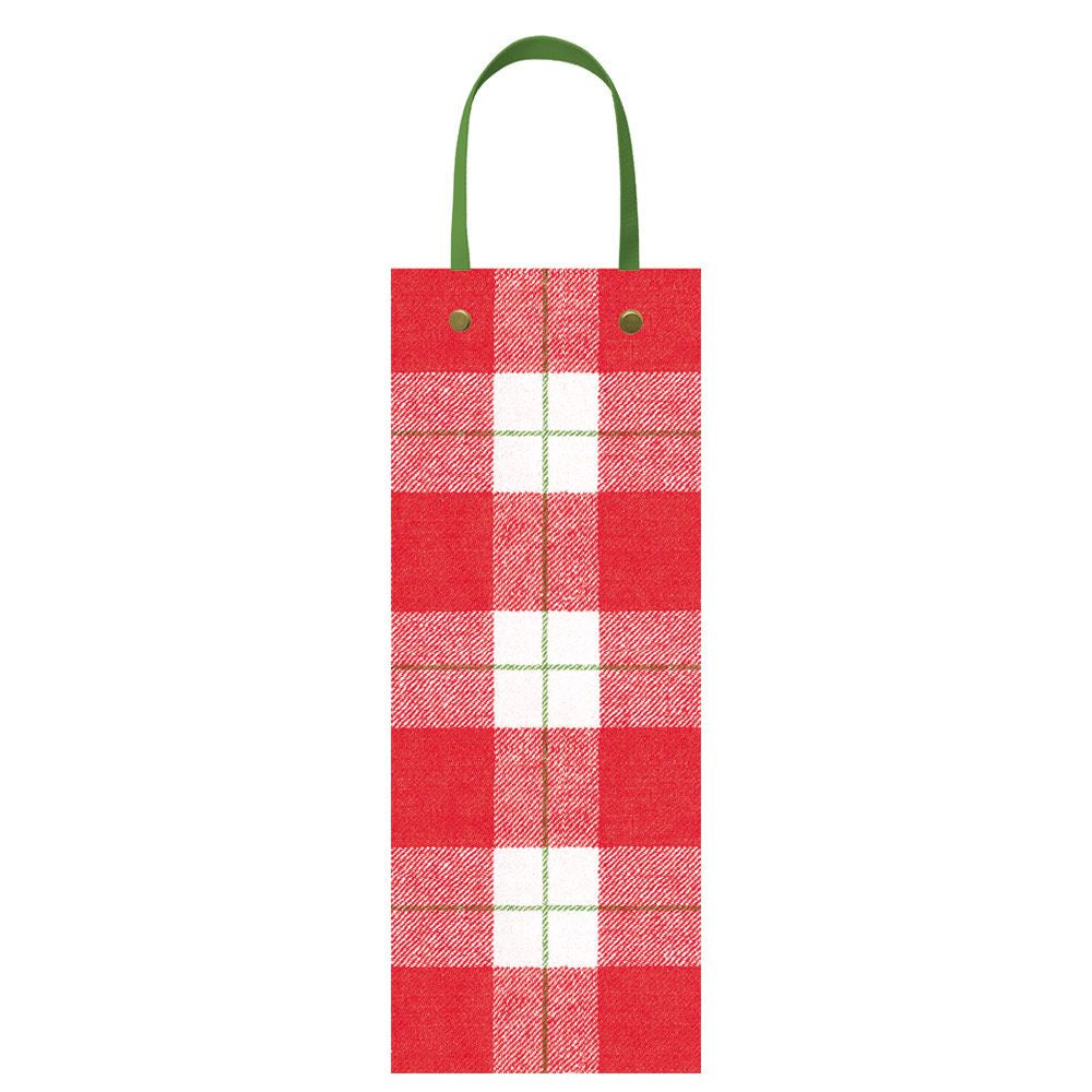 Red Plaid Check Bottle Bag