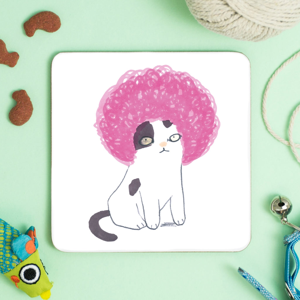 Pink Afro Cat Coaster