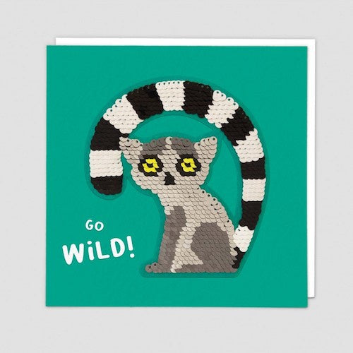 Go Wild Lemur Sequin Patch Card