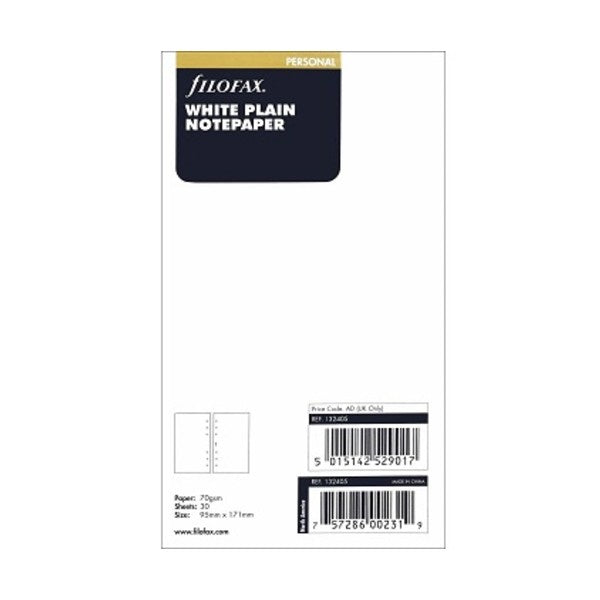 Filofax Personal Plain White Note Paper
