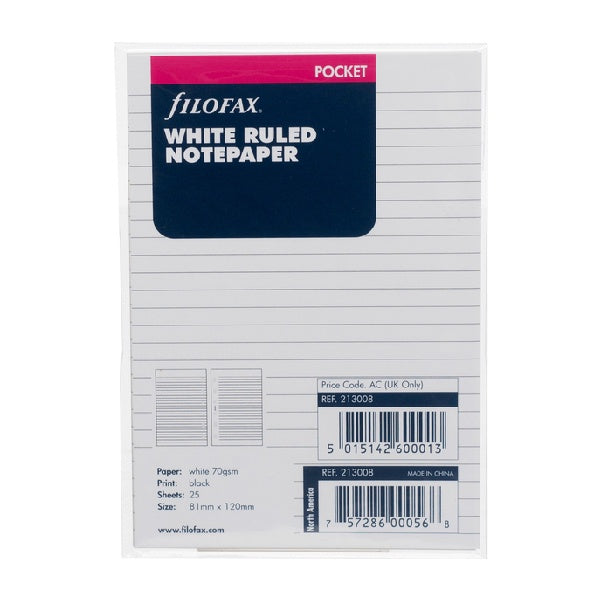 Filofax Pocket White Ruled Note Paper