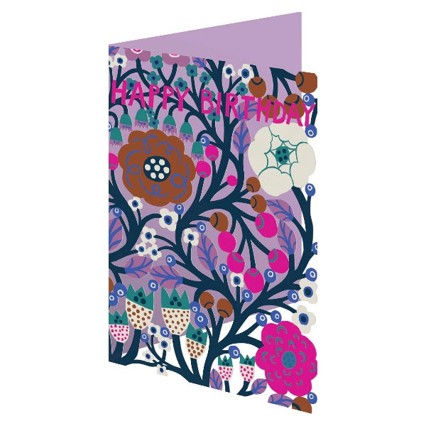 Purple Fairytale Flowers Lasercut Birthday Card