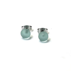Frosted Antique Green Glass Mini Stud Earrings