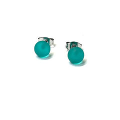 Frosted Sea Green Glass Mini Stud Earrings