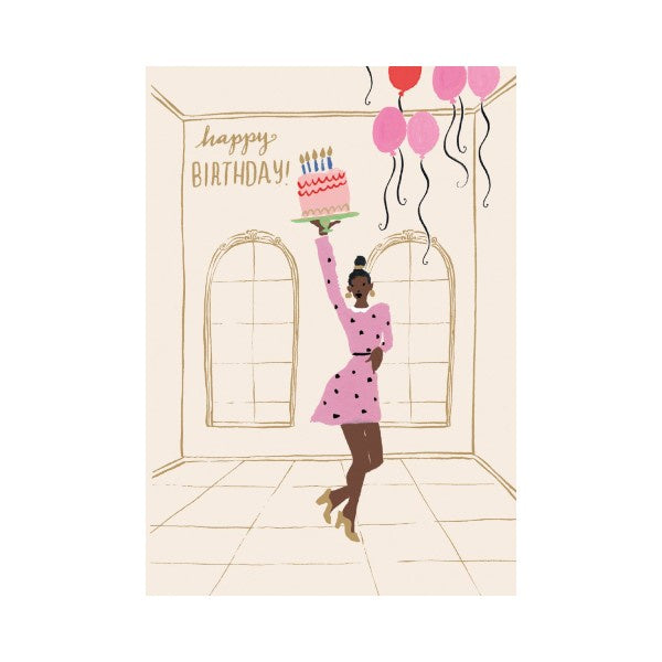 Girl with Cake Happy Birthday Card - Paper Tiger