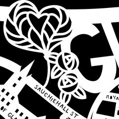 Lasercut A4 Glasgow Map - White on Black