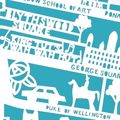 Lasercut A4 Glasgow Map - White on Blue