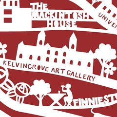 Lasercut A4 Glasgow Map - White on Red