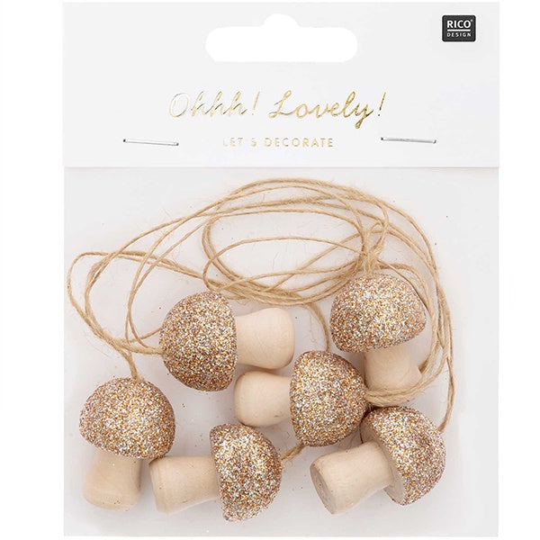 Gold Glitter Hanging Mushroom Decorations