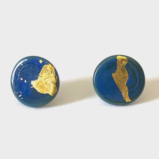 Gold Atlantis Glass Button Earrings