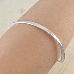 Battered Silver Curved Bangle