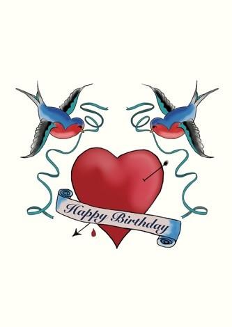 Happy Birthday Swallows Tattoo Card