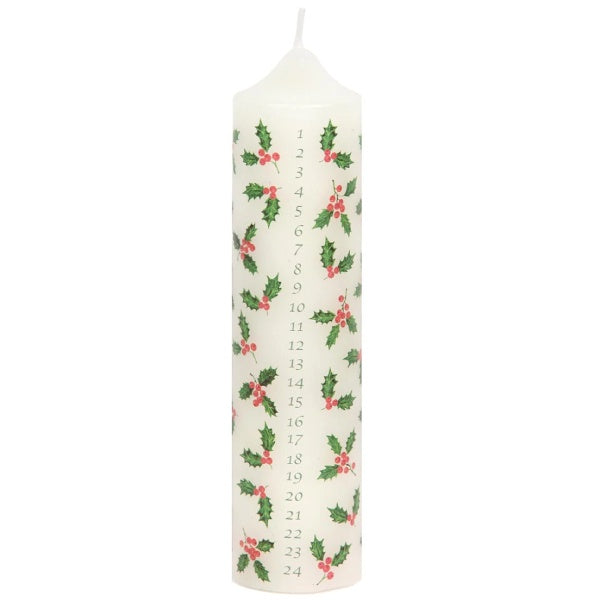 Botanical Holly Pillar Advent Candle