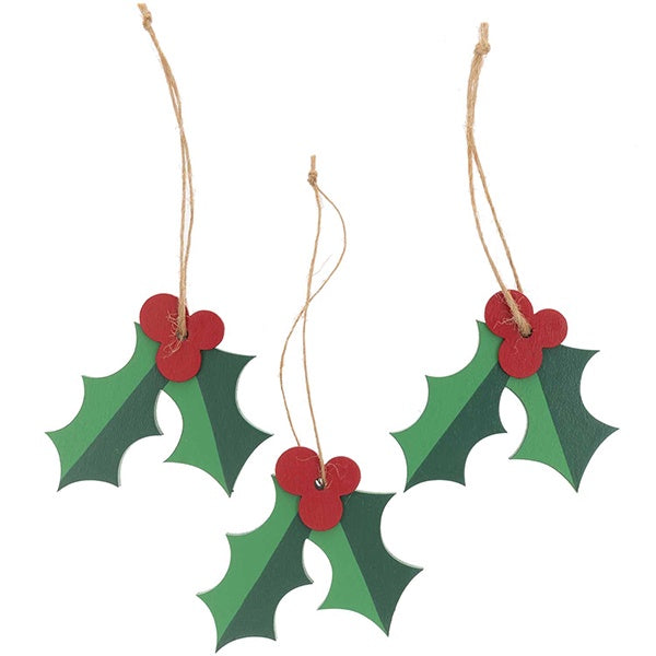 Wooden Holly Hanging Decorations