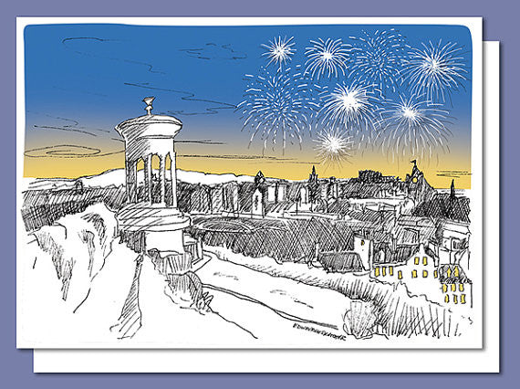 Calton Hill Fireworks Christmas Card
