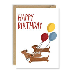 Sausage Dogs With Balloons Birthday Card