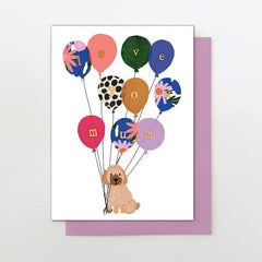 Love You Mum Dog & Balloons Card