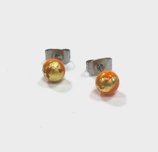 Orange and Gold Glass Stud Earrings
