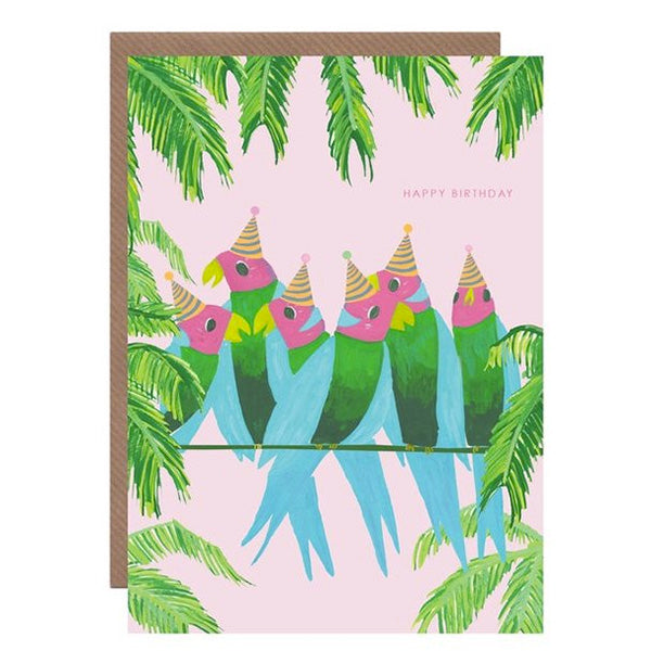 Parrots On A Line Birthday Card