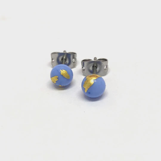 Periwinkle and Gold Glass Mini Stud Earrings
