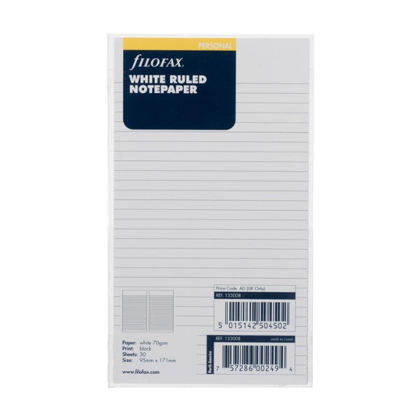 Filofax Personal Ruled White Note Paper - Paper Tiger