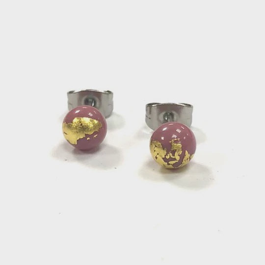Pink and Gold Glass Stud Earrings