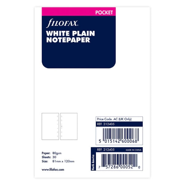 Filofax Pocket Plain White Note Paper