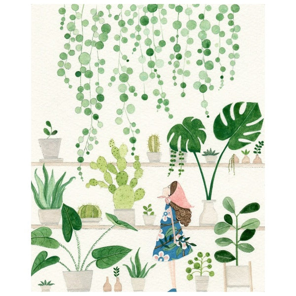Girl and House Plants Card