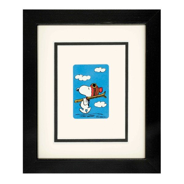 Snoopy Skiing Framed Mounted Playing Card