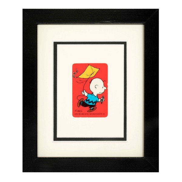 Charlie Brown Playing with a Kite Framed Mounted Playing Card