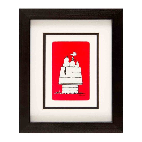 Snoopy Asleep On House Framed Mounted Playing Card