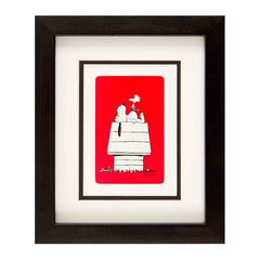 Snoopy Asleep On House Framed Mounted Playing Card