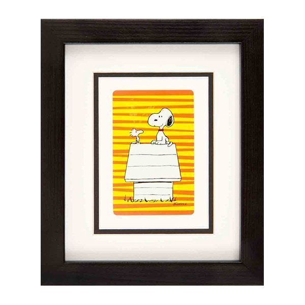 Snoopy & Woodstock On House Framed Mounted Playing Card
