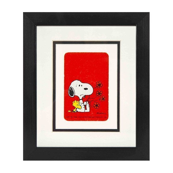 Snoopy & Woodstock Flowers Framed Mounted Playing Card