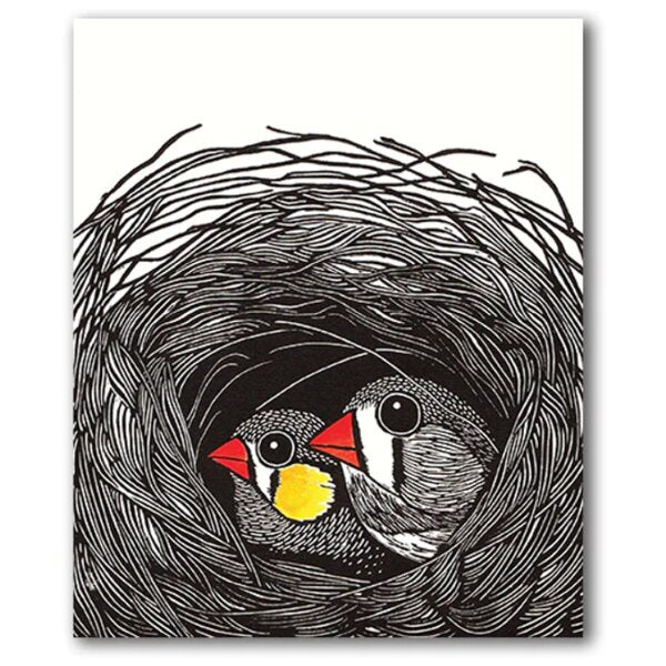 Zebra Finches Linocut Card