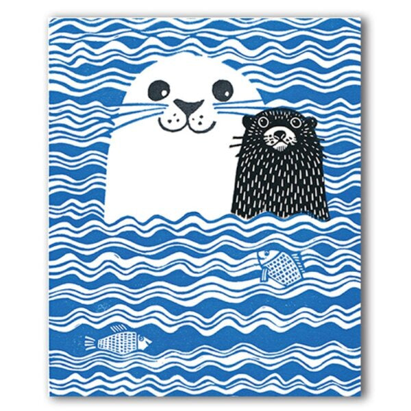 Seal and Otter Linocut Card