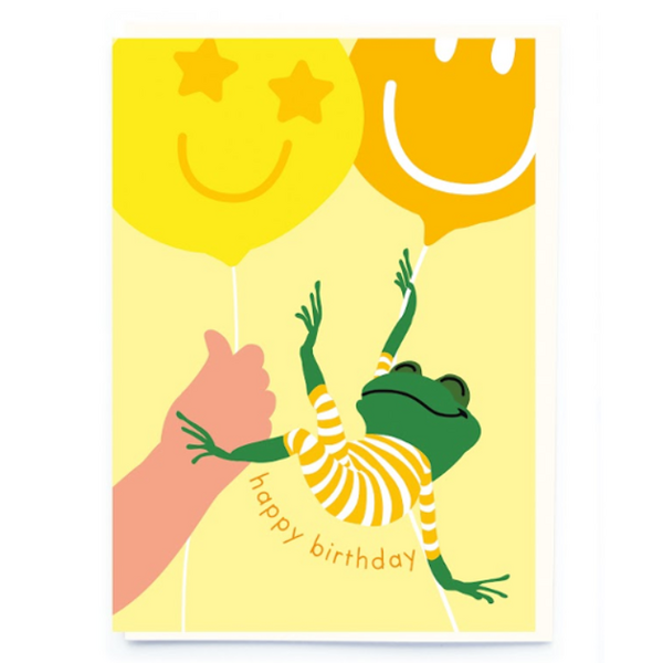 Happy Birthday Frog and Balloons Card