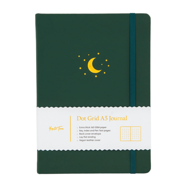 Forest Green Moon & Stars A5 Dot Grid Journal