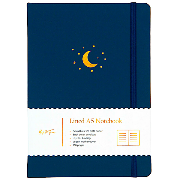 Midnight Blue Moon & Stars A5 Lined Journal