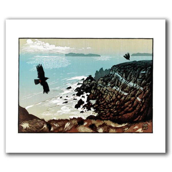 Chough Chasing Linocut Card