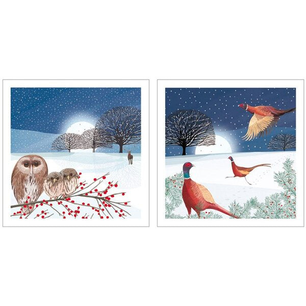 Pheasants and Owls In Snow Christmas Card Wallet