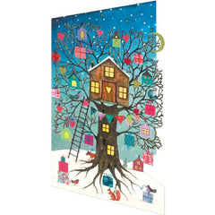 Treehouse Blue Christmas Card