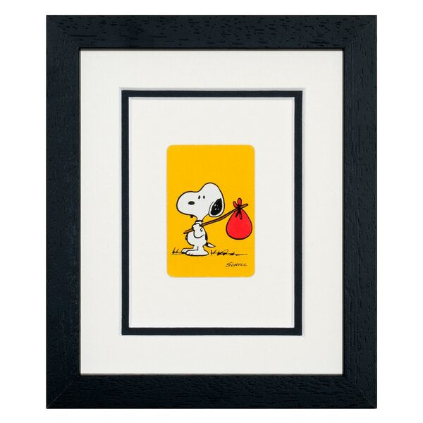 Snoopy with his Belongings Framed Mounted Playing Card