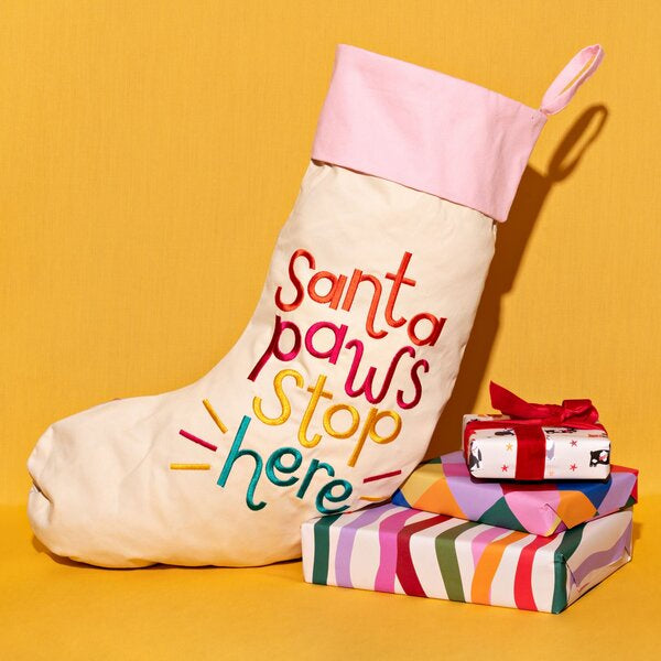 Raspberry Blossom Cats Stocking 'Santa Paws Stop Here'