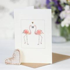 Flamingos In Love Card