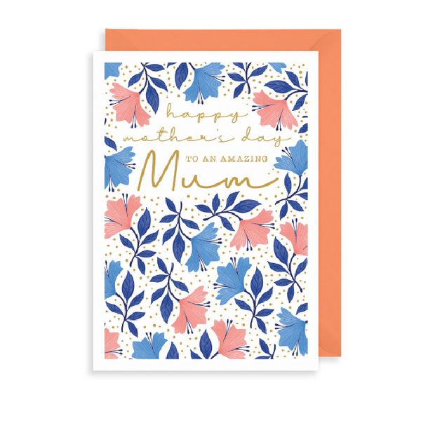 Amazing Mum Blue Pink Floral Card Paper Tiger