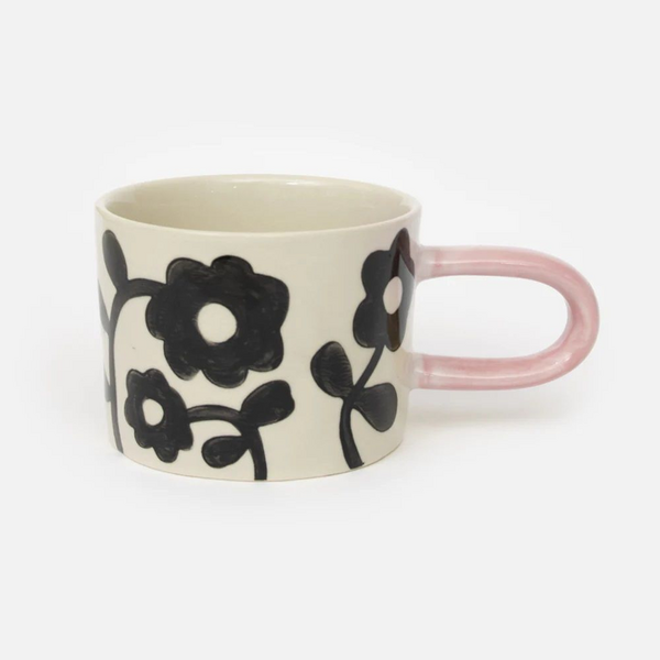 Mono Floral Print Ceramic Mug